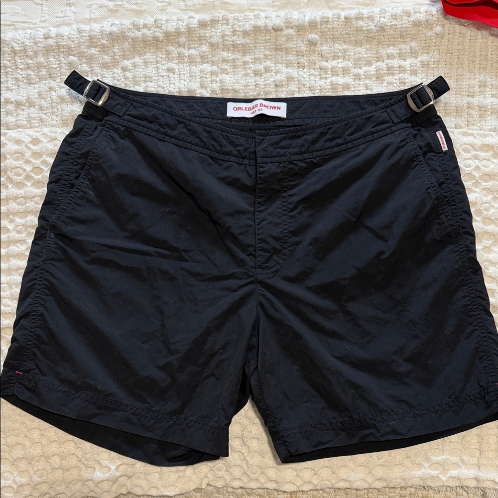 Orlebar Brown Black Swim Shorts with Buckles